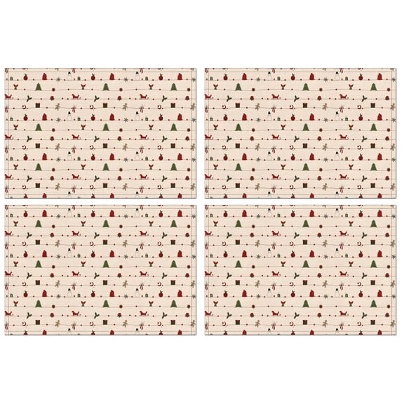Beige Christmas Decoration Pattern Summer Placemats Table Placemats Set Of 4-Linen Kitchen Washable Placemats Table Mats 11.8"x17.7" Non-Slip Heat Resistant