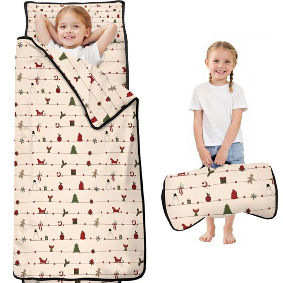 Beige Christmas Decoration Pattern Toddler Nap Mats for Kids Preschool,59"x22" Sleeping Mat Bag or Kids,Toddler Sleeping Bag,Toddler Nap Mat or Daycare
