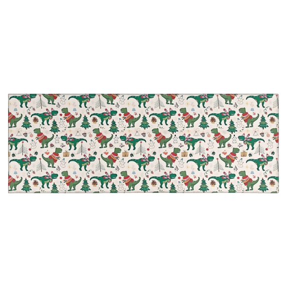Beige Christmas Dinosaur Pattern Kitchen Rug Mat,Kitchen Runner Rugs Non Skid Washable,Decorative Kitchen Floor Mats for Kitchen,Sink,Laundry,17"X47"