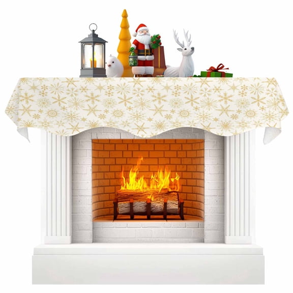 Beige Christmas Fireplace Mantle Scarf, Country Winter Xmas Snowflakes Simple Mantel Cover Table Runner for Home Living Room Door Window, Indoor Outdoor Holiday Party Decor 17" x 70"
