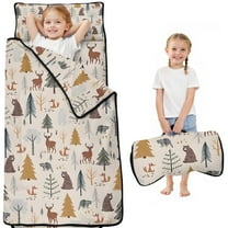 Beige Christmas Forest Animal Pattern Toddler Nap Mats for Kids Preschool,50"x20" Sleeping Mat Bag or Kids,Toddler Sleeping Bag,Toddler Nap Mat or Daycare