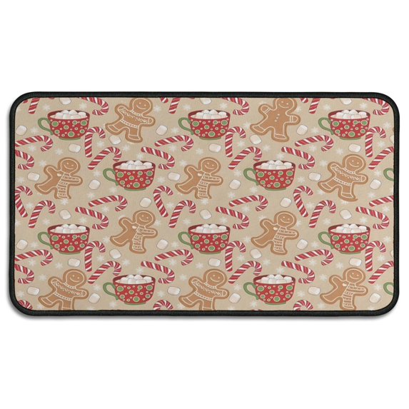 Beige Christmas Gingerbread Man Pattern Door Rugs,Washable Non Slip Door Mats Indoor,Decorative Door Mats,Entry Mat Indoor for Entrance,Bedroom,Kitchen,Bathroom,30"x17"