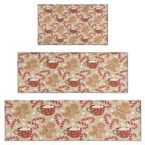 Beige Christmas Gingerbread Man Pattern Kitchen Rugs Sets Of 3,Kitchen Runner Rugs Non Skid Washable,Decorative Kitchen Floor Mats for Kitchen,Sink,Laundry,17"x30"  17"x47"   17"x59"
