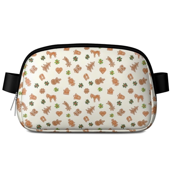 Beige Christmas Gingerbread Pattern Cute Fanny Packs for Women,Travel Waterproof Crossbody Fanny Bags Waist Purse for Women Anti Theft Adjustable Strap for Running Travel Cycling