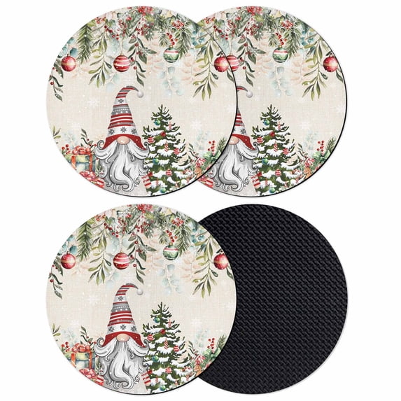 Beige Christmas Gnomes Coasters Set of 4, Absorbent Coasters for Drinks, Xmas Tree Poinsettia Winter Holiday Coaster for Desk Coffee Table Protection, Home Decor House Warming Gifts 4"