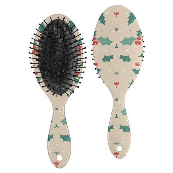 Beige Christmas Holly Pattern Hair Brush,Girls Detangling Hair Brush,Glide Through Tangles with Ease for Wet & Dry Hair,8.8"X2.8"