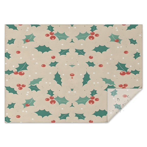 Beige Christmas Holly Pattern Rectangle Tablecloth 60"x84",Waterproof Polyester Rectangle Table Cloth, Wipeable Spillproof Polyester Tablecloth for Dining, Camping, Indoor and Outdoor