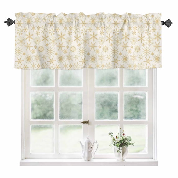 Beige Christmas Kitchen Valances for Windows 42x18 Inch Kitchen Curtains Valances Rod Pocket Country Winter Xmas Snowflakes Simple Bathroom Window Valances for Window Treatment Decor