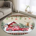 thumbnail image 1 of Beige Christmas Round Area Rug 3 FT,Small Kitchen Bathroom Mat,Red Truck Plaid Snowman Xmas Tree Ball Washable Indoor Outdoor Throw Runner Carpet Non-Shedding Doormat for Table Shower Sofa Entryway, 1 of 9