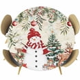 thumbnail image 1 of Beige Christmas Round Tablecloth, Fitted Table Cover with Elastic for 45"-54" Round Tables, Snowman Xmas Tree Elk Poinsettia Table Cloth Outdoor Indoor Dinning Party Waterproof Tablecloths, 1 of 7