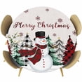 thumbnail image 1 of Beige Christmas Round Tablecloth, Fitted Table Cover with Elastic for 55"-60" Round Tables, Snowman Plaid Xmas Tree Winter Snowflake Table Cloth Outdoor Indoor Dinning Party Waterproof Tablecloths, 1 of 7