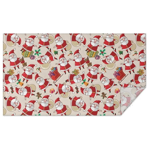 Beige Christmas Santa and Gift Pattern Rectangle Tablecloth 60"x102",Waterproof Polyester Rectangle Table Cloth, Wipeable Spillproof Polyester Tablecloth for Dining, Camping, Indoor and Outdoor