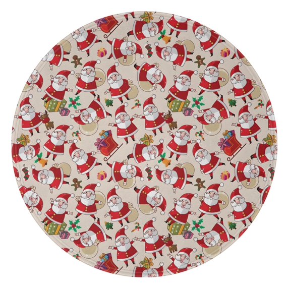 Beige Christmas Santa and Gift Pattern Round Blanket,Comfortable Soft Flannel Throw Blanket,All Season,Warm Lightweight Blankets for Sofa Bed Couch Living Room Chair 60"x60"