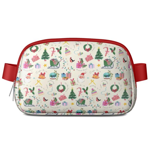 Beige Christmas Santa Pattern Cute Fanny Packs for Women,Travel Waterproof Crossbody Fanny Bags Waist Purse for Women Anti Theft Adjustable Strap for Running Travel Cycling