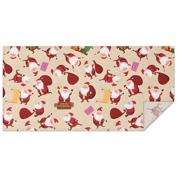 Beige Christmas Santa Pattern Rectangle Tablecloth 60"x120",Waterproof Polyester Rectangle Table Cloth, Wipeable Spillproof Polyester Tablecloth for Dining, Camping, Indoor and Outdoor