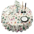 thumbnail image 1 of Beige Christmas Santa Pattern Round Tablecloth 60"x60",Wrinkle Wipeable Table Cloth for Kitchen Dining Room Picnic Patio Party, 1 of 6