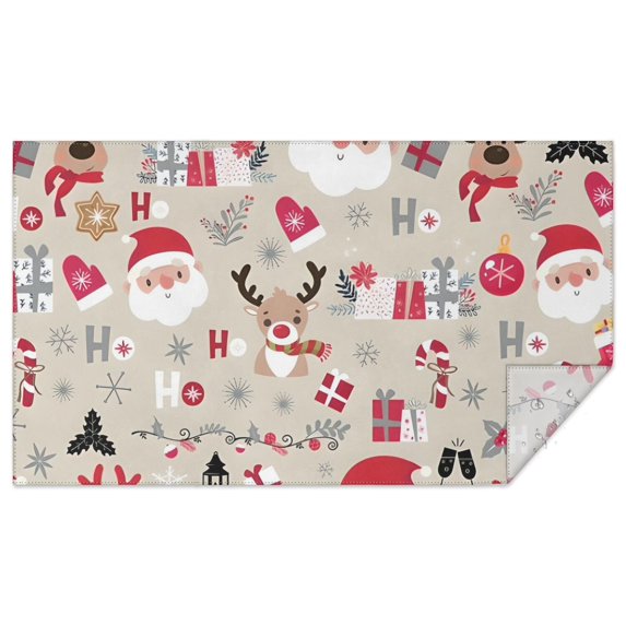 Beige Christmas Santa and Reindeer Pattern Rectangle Tablecloth 60"x102",Waterproof Polyester Rectangle Table Cloth, Wipeable Spillproof Polyester Tablecloth for Dining, Camping, Indoor and Outdoor