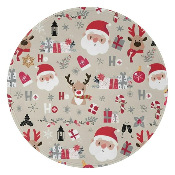 Beige Christmas Santa and Reindeer Pattern Round Blanket,Comfortable Soft Flannel Throw Blanket,All Season,Warm Lightweight Blankets for Sofa Bed Couch Living Room Chair 47"x47"