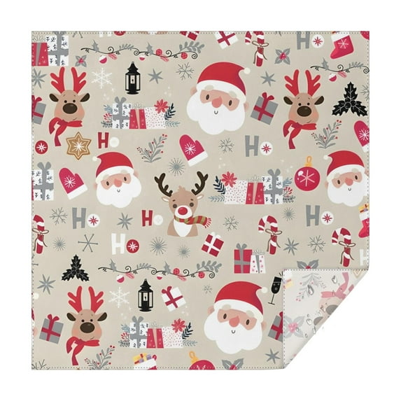 Beige Christmas Santa and Reindeer Pattern Square Tablecloth,Waterproof Square Table Cover,Wipeable Spillproof Washable Table Cover for Home Kitchen Party Decor 52"x52"(132x132cm)