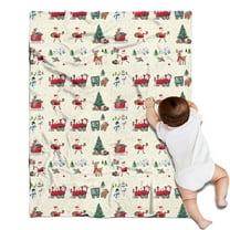 Beige Christmas Santa and Train Pattern Blanket,Comfortable Soft Flannel Throw Blanket,All Season,Warm Lightweight Blankets for Sofa Bed Couch Living Room Chair,30"x40"