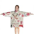 thumbnail image 1 of Beige Christmas Santa and Reindeer Pattern Blanket Hoodies for Kids 6-13YR Oversize Wearable Blanket Hoodies for Boys Girls Teens, 1 of 7