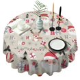 thumbnail image 1 of Beige Christmas Santa and Reindeer Pattern Round Tablecloth 60"x60",Wrinkle Wipeable Table Cloth for Kitchen Dining Room Picnic Patio Party, 1 of 6