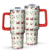 Beige Christmas Santa and Train Pattern Tumbler with Handle and Lid,40oz Double Wall Vacuum Insulated Tumbler,Cups Gift for Women and Men