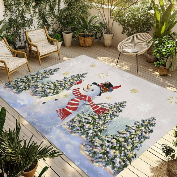 Beige Christmas Snowman Outdoor Rug 6x9 Ft - Reversible Patio Rug ...