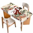 thumbnail image 1 of Beige Christmas Snowman Table Cloths for 5 Foot Rectangle Tables, Xmas Snowflake Elk Tree Balls Patio Waterproof Elastic Fitted Tablecloths, Washable Rectangular Table Cover for Camping, 1 of 8