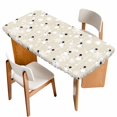 thumbnail image 1 of Beige Christmas Table Cloths for 3 Foot Rectangle Tables, Xmas Snowman Snowflake Patio Waterproof Elastic Fitted Tablecloths, Washable Rectangular Table Cover for Camping, 1 of 8