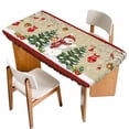 thumbnail image 1 of Beige Christmas Table Cloths for 4 Foot Rectangle Tables, Snowman Xmas Tree Birch Snowflakes Red Plaid Patio Waterproof Elastic Fitted Tablecloths, Washable Rectangular Table Cover for Camping, 1 of 8