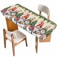 thumbnail image 1 of Beige Christmas Table Cloths for 8 Foot Rectangle Tables, Gnomes Xmas Tree Snowflake Gifts Patio Waterproof Elastic Fitted Tablecloths, Washable Rectangular Table Cover for Camping, 1 of 8