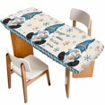 thumbnail image 1 of Beige Christmas Table Cloths for 8 Foot Rectangle Tables, Xmas Snowflakes Gnomes Gingerbread Man Patio Waterproof Elastic Fitted Tablecloths, Washable Rectangular Table Cover for Camping, 1 of 8