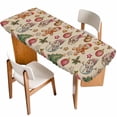 thumbnail image 1 of Beige Christmas Table Cloths for 8 Foot Rectangle Tables, Xmas Tree Balls Snowman Gingerbread Patio Waterproof Elastic Fitted Tablecloths, Washable Rectangular Table Cover for Camping, 1 of 8