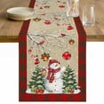 thumbnail image 1 of Beige Christmas Table Runner 48 Inches Long Farmhouse Dress Scarves, Snowman Xmas Tree Birch Snowflakes Red Plaid Dining Tablerunner for Coffee Table/Kitchen Island/Party Décor, 13" x 48", 1 of 8