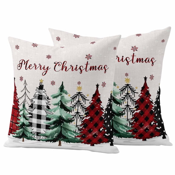 Beige Christmas Tree Outdoor Waterproof Pillow Covers, Xmas Trees Winter Snowflake Rustic Decorative Square Throw Pillowcase Sofa Cushion Sham for Patio/Couch/Chair, 26"x26" 2 Pack