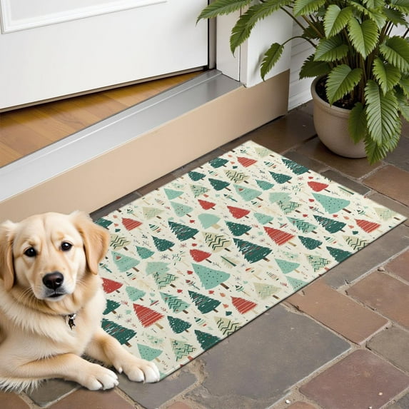 Beige Christmas Tree Pattern Door Rugs,Washable Non Slip Door Mats Indoor,Decorative Door Mats,Entry Mat Indoor for Entrance,Bedroom,Kitchen,Bathroom,16"x24"