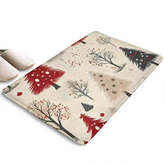 Beige Christmas Tree Pattern Flannel Non Slip Door Rugs,Washable Door Mats Indoor,Decorative Door Mats,Dirt-Resistant and Absorbent Doormat for Entrance,Bedroom,Kitchen,Bathroom,31.5x17in(80x43cm)