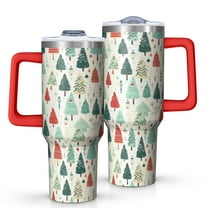 Beige Christmas Tree Pattern Tumbler with Handle and Lid,40oz Double Wall Vacuum Insulated Tumbler,Cups Gift for Women and Men