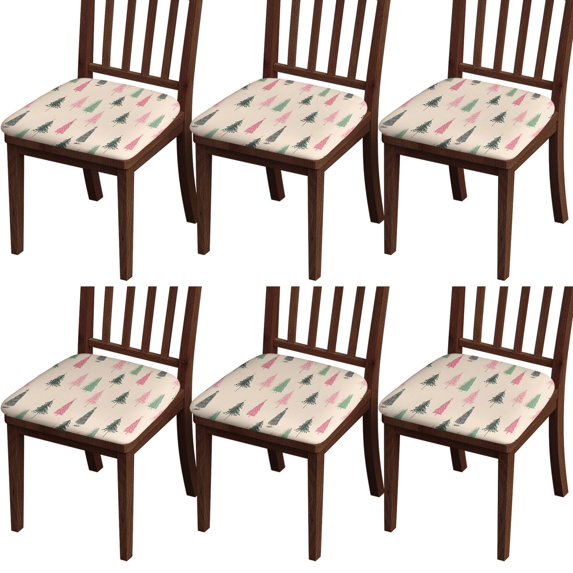 Beige Christmas Tree Seat Covers for Dining Room Chairs Set Of 6,Stretch Printed Washable Chair Seat Cover with Elastic Ties and Button,Removable Waterproof Couch Cushion Covers