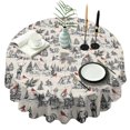 thumbnail image 1 of Beige Christmas Winter Scene Pattern Round Tablecloth 60"x60",Wrinkle Wipeable Table Cloth for Kitchen Dining Room Picnic Patio Party, 1 of 6