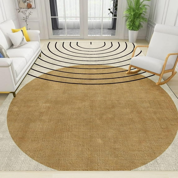 Beige Circle Bohemian Area Rug, Retro Geometric Medieval Stripes Indoor Non-Slip Rugs, Machine Washable Breathable Durable Carpet For Living Room Bedroom Dining Room Office 1x2ft