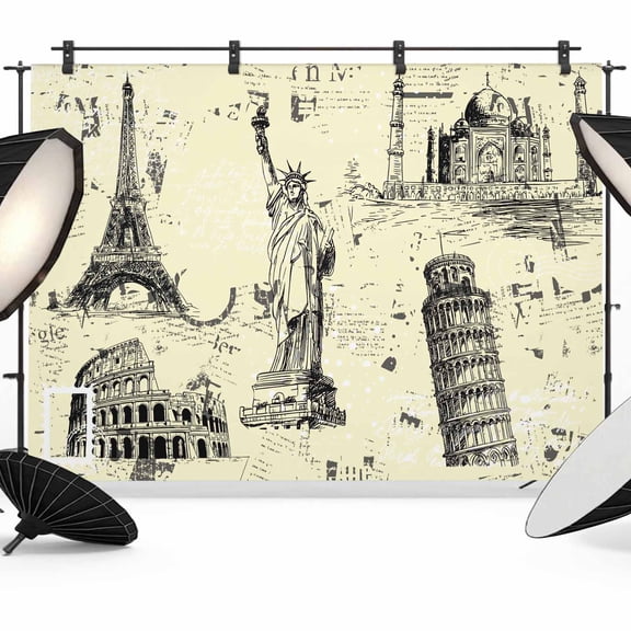 Beige City Photography Backdrop 8x6FT, Modern Black Architecture Light Yellow Photo Backdrops, Background for Photography Studio Photo Studio Background, Back Drop for Photoshoot