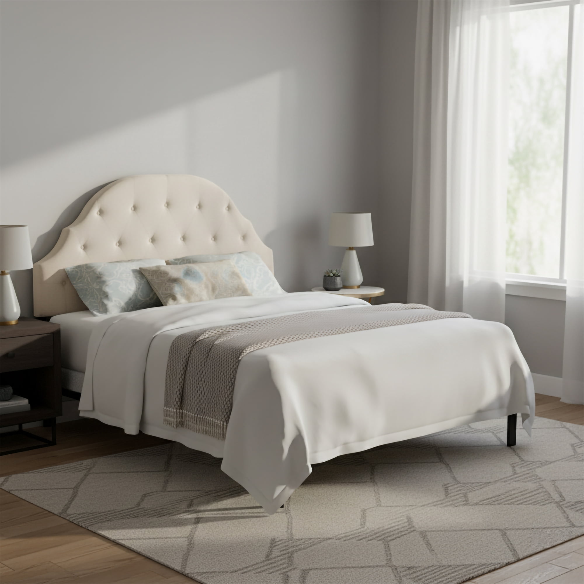 Beige Classic Arched Tufted Headboard, Queen