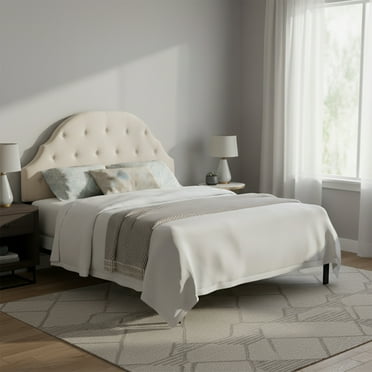 Beige Classic Arched Tufted Headboard, Queen