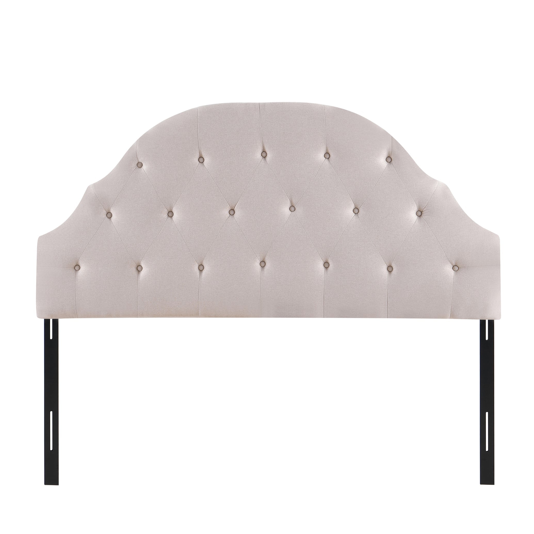Beige Velvet Upholstered Queen Tufted Headboard