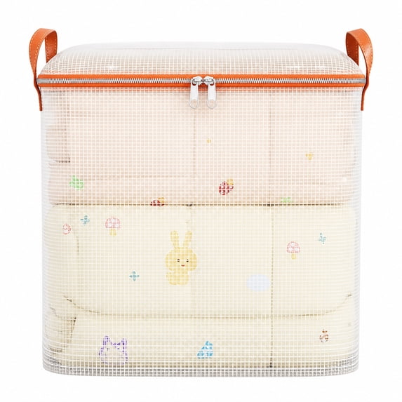 Beige Clear Quilt Storage Bag 100L, PVC Transparent Bin with Reinforced Handles, Double Zipper Full Opening, Foldable for Empty Storage, Protects Bedding, Dorm Move Gift