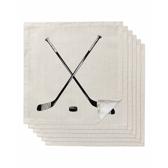 Beige Cloth Napkins Set of 6 Reusable Dinner Napkins, Simple Gradient Ice Hockey Funny Sport Game Art Cocktail Napkin Washable Table Napkins for Wedding/Holiday Party/Baby Shower 20"x20"