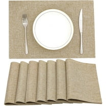 Beige Cloth Placemats Set of 8 Machine Washable Fabric Placemats Heat Resistant Non Slip Kitchen Table Mats Double Layer Place Mats, Beige