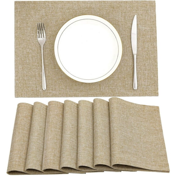 Beige Cloth Placemats Set of 8 Machine Washable Fabric Placemats Heat Resistant Non Slip Kitchen Table Mats Double Layer Place Mats, Beige